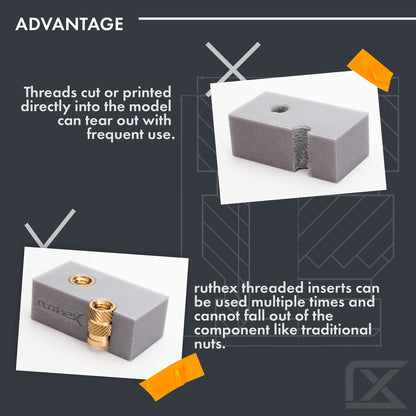 ruthex M3 Threaded Inserts - 100 Pieces RX-M3x5.7 Brass Heat Set Insert for Plastic Parts - Metric knurled Nuts - Insert by Heat into 3D Printing Components