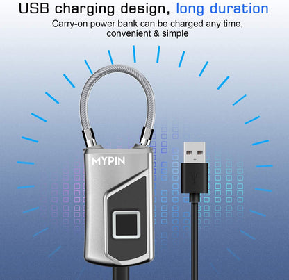 Fingerprint Lock with Key Backup, Smart keyless Waterproof Fingerprint Padlock Ideal for Gym, Door, Suitcase, Luggage Backpack, Bike, Office