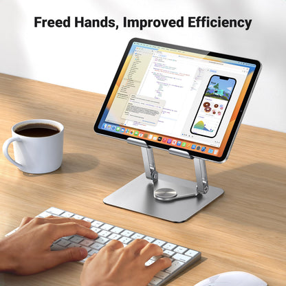 UGREEN Tablet Stand Holder for Desk with 360° Rotating Base Aluminum Dual Rod Support Adjustable Home Office Accessories Compatible with iPad Pro 13 12 11 Air Mini 5 4 3 Phone E-Reader Silver