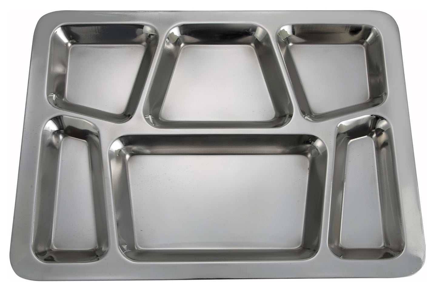 Winco - SMT-2 6-Compartment Mess Tray, Style B, Stainless Steel, Medium