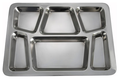 Winco - SMT-2 6-Compartment Mess Tray, Style B, Stainless Steel, Medium