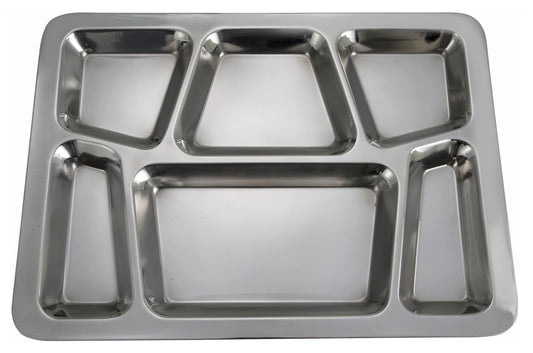 Winco - SMT-2 6-Compartment Mess Tray, Style B, Stainless Steel, Medium