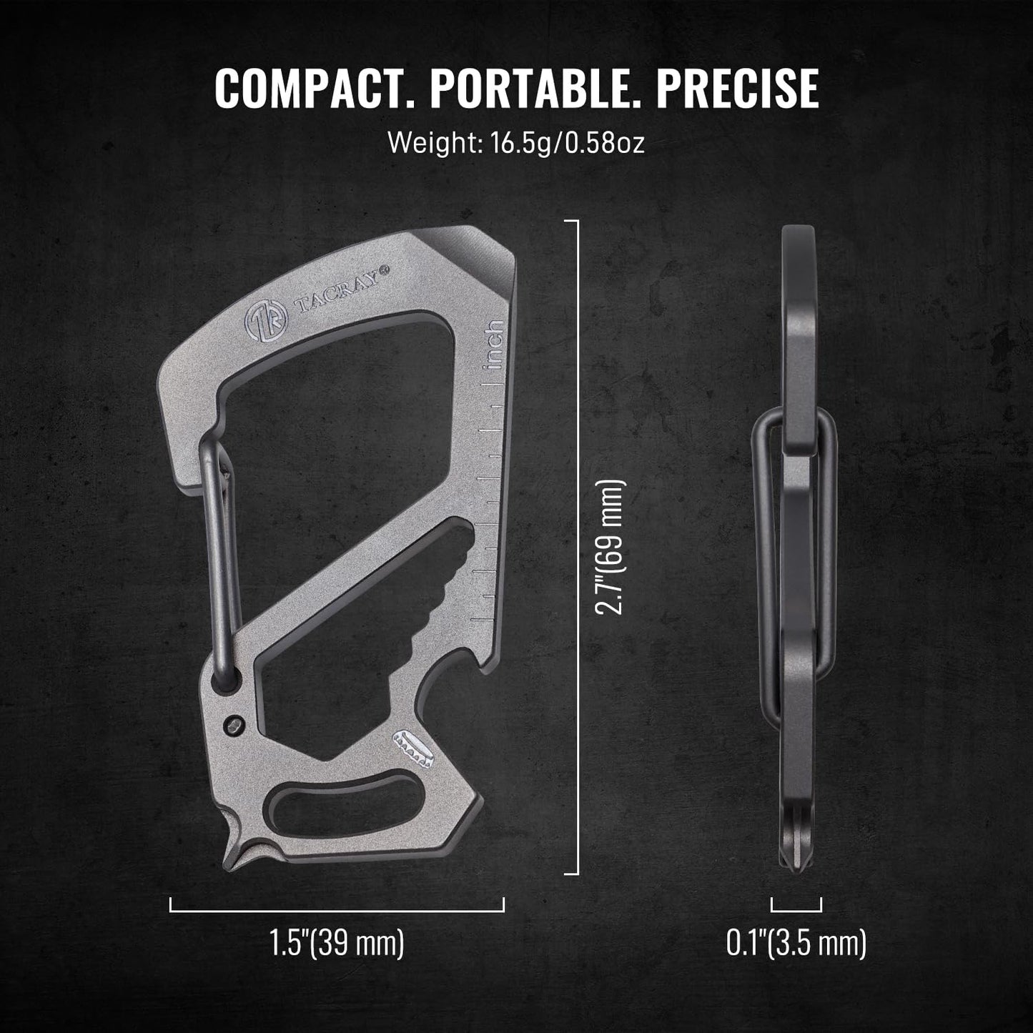 TACRAY Titanium Carabiner Keychain Clip, Anti-Lost Key Holder, Quick Released Backpack Clasps/Hook with Multitools of Bottle Opener and Mini Ruler for EDC