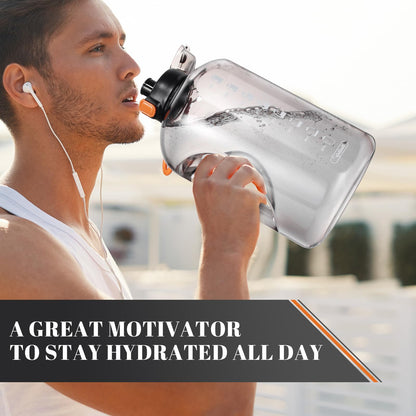 Feeljuly 1 Gallon Water Bottle with Straw, 128 oz Large Water Jug with Times to Drink, Reusable Leak Proof with Handle, 2 Lids BPA Free Big Sports Bottles for Fitness Gym Camping (Grey, 128 Ounces)