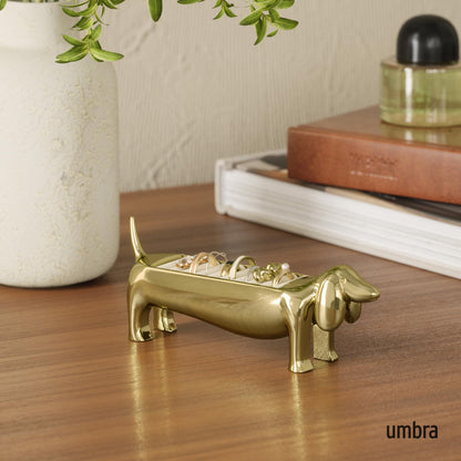 Umbra Dachsie Ring Holder - Gift for Weiner Dog Dachshund Doxie Lover - Jewelry Storage, Brass
