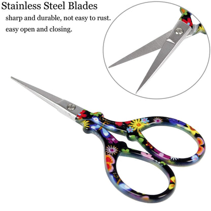 BIHRTC 3.6 Inch Embroidery Scissors - Sharp Stainless Steel Pointed Scissors for Cross Stitch, Sewing, Craft & DIY - Black Flower Design
