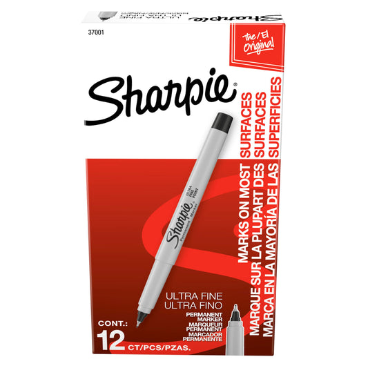 Sharpie Permanent Markers Ultra Fine Tip Markers Set Quick Drying And Fade Resistant Artist Marker For Wood Plastic Paper Metal And More Drawing Coloring And Poster Marker Black 12 Count