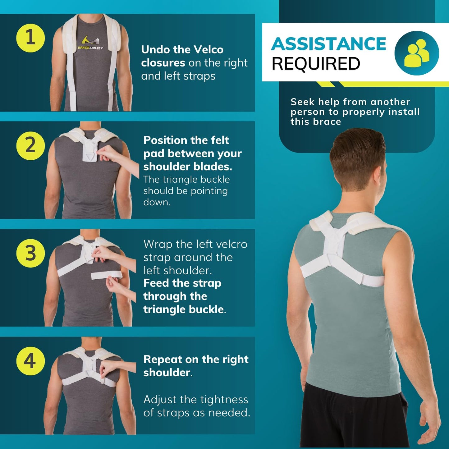 BraceAbility Clavicle Support Brace - Figure 8 Upper Back Brace Posture Corrector for Women and Men, Shoulder Straightener, Kyphosis Relief, Sling for Injuries and Fractures (Medium)