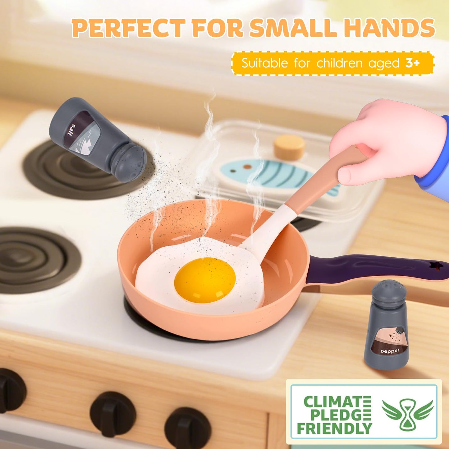 Zero Zoo 105Pcs Kids Kitchen Toy Accessories, Toddler Pretend BBQ Camping Cooking Playset, Play Pots, Pans, Utensils Cookware Toys, Play Food Set, Vegetables, Learning Gift for Girls Boys