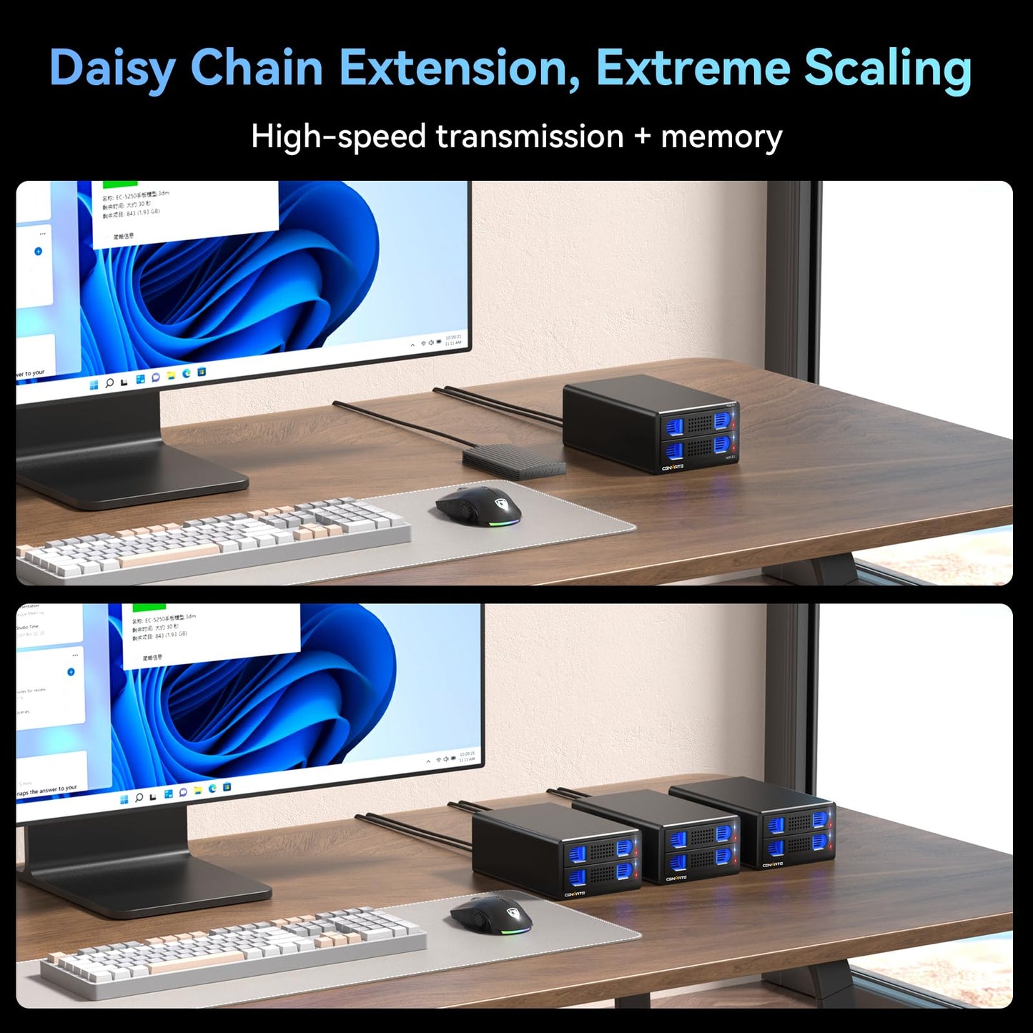 CENMATE Aluminum Dual Bay Hard Drive Enclosure with Cooling Fan for 2.5“/3.5" SATA HDD/SSD with USB A/C 3.0, Support Hot Swappable, Daisy Chain Expansion, Tool-Free HDD Enclosure, DAS(NO RAID/NAS)