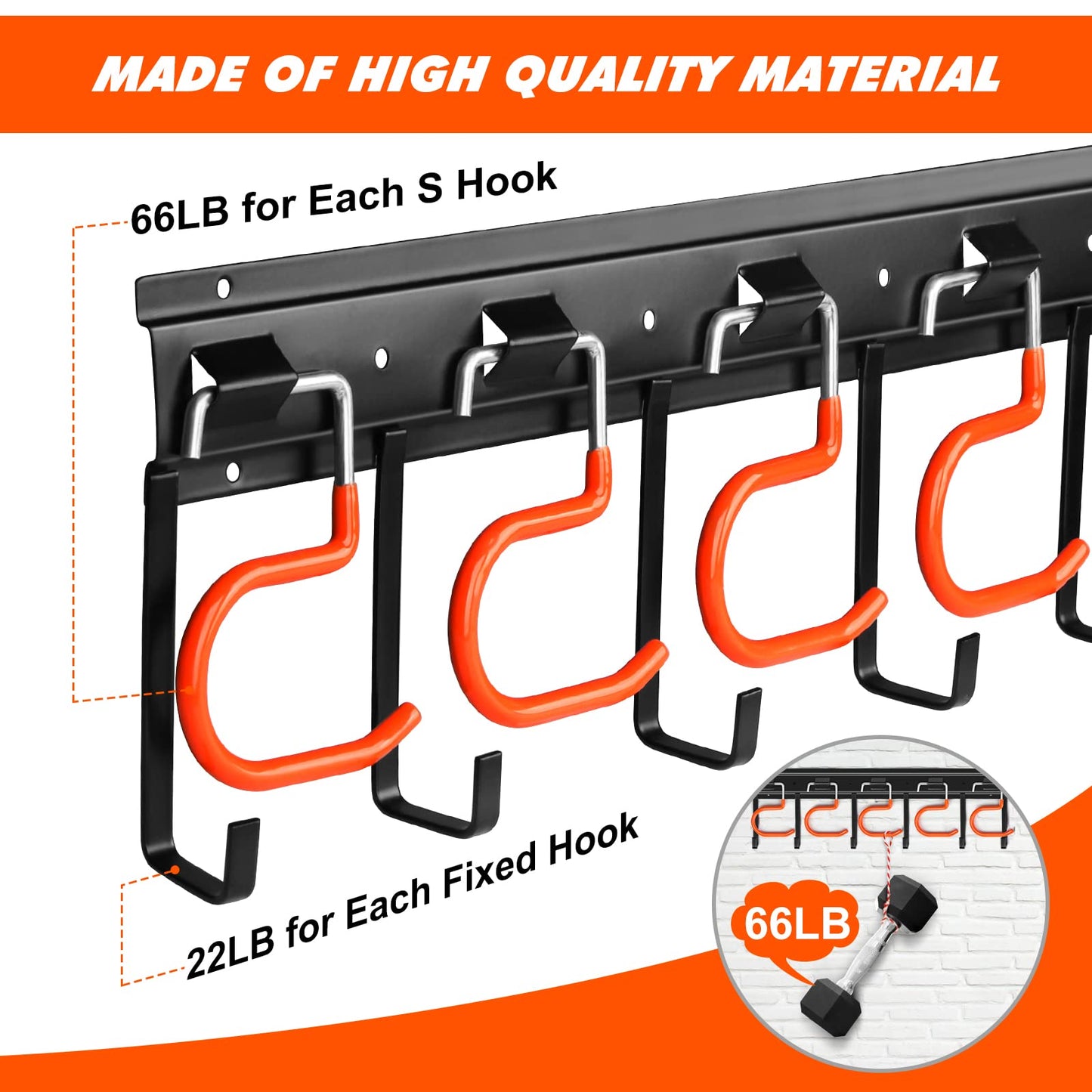 TVKB 68'' All Metal Garden Tool Organizer Wall Mount Garage Organizers and Storage with Hooks Tool Hangers for Shed