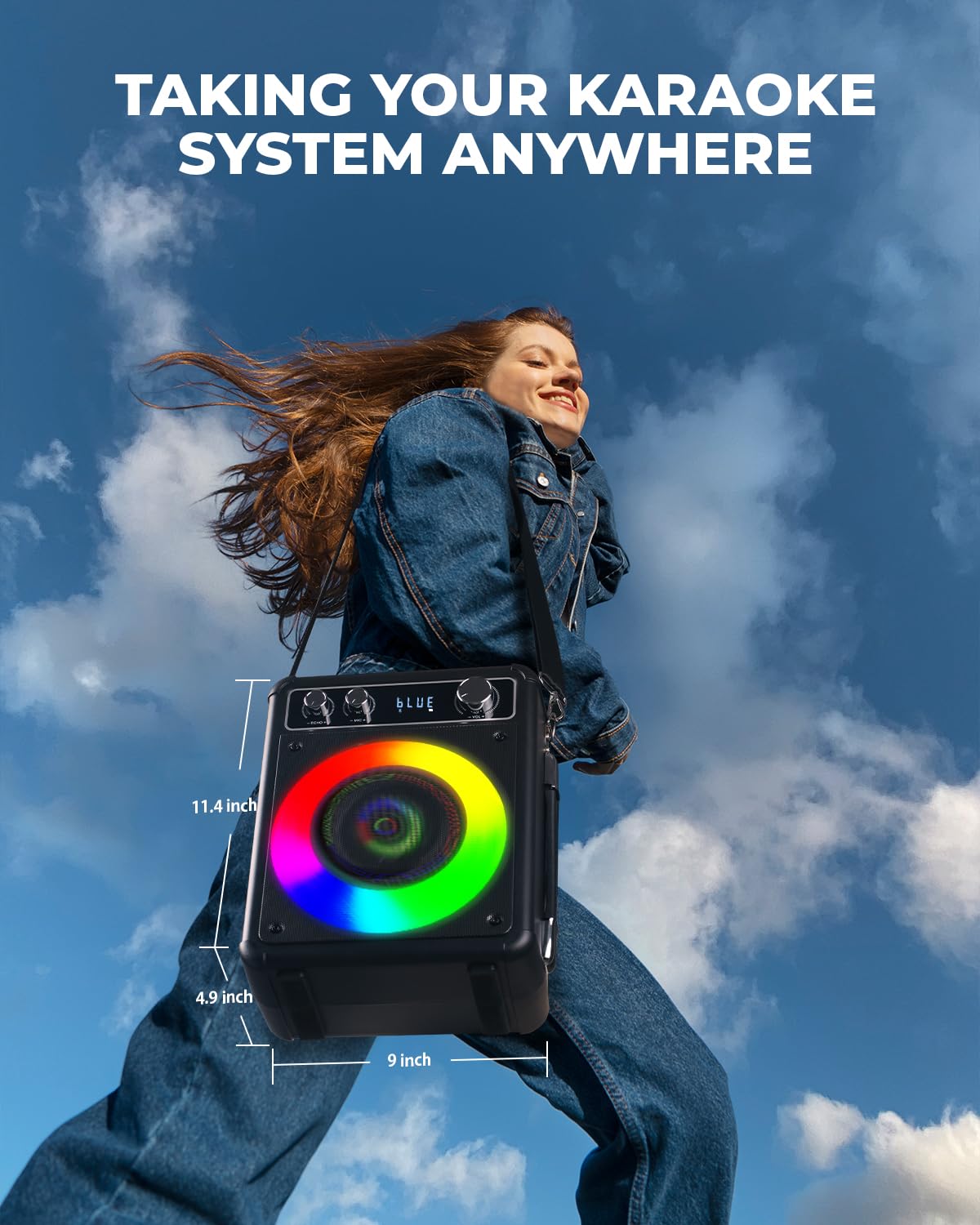 VOSOCO Karaoke Machine, Portable Bluetooth Karaoke Speaker with 2 Wireless Microphones, PA System for Adults Kids with LED Lights, Supports FM/AUX/USB/TF for Home Party