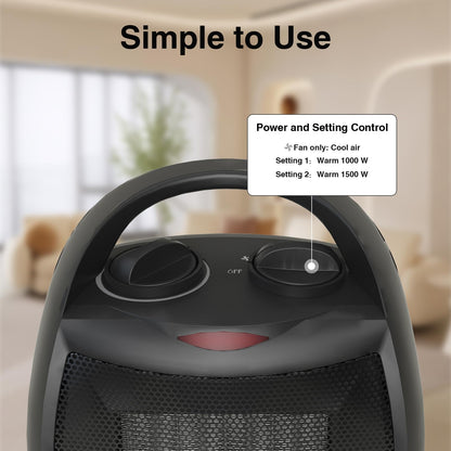 Small Portable Space Heater for Indoor Use - Lutntc 1500W Safe and Quiet Ceramic electric Heater Fan, Heat Up 200 Square Feet for Room, Office, Desk