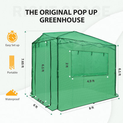 EAGLE PEAK 8x6 Portable Walk-in Greenhouse, Pop-up Indoor Outdoor Garden Green House, Zippered Doors and Windows, PE Cover, Green