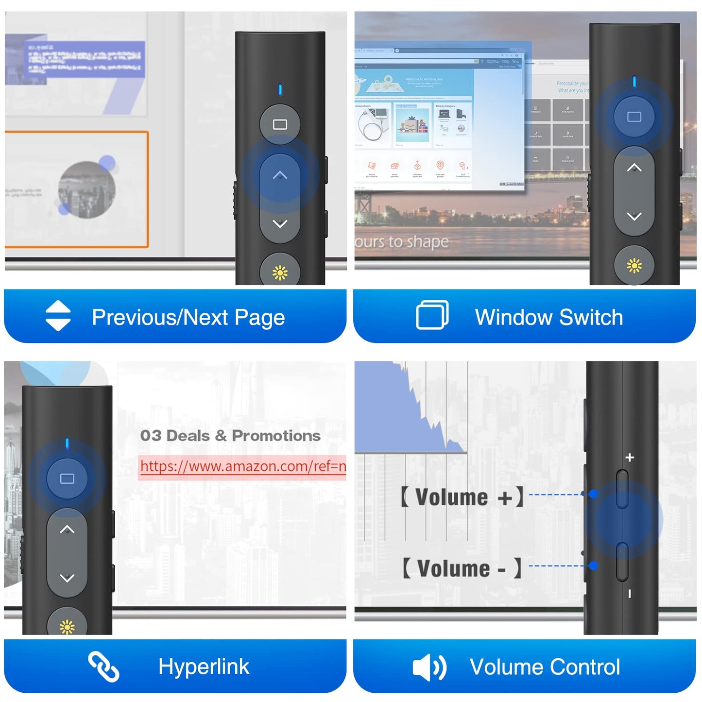 2 in 1 USB Type C Presentation Clicker with Laser Pointer, Wireless Presenter for PowerPoint Presentation PPT Clicker, 2.4GHz Presenter Remote Slide Advancer with Bright Red Laser Pointer