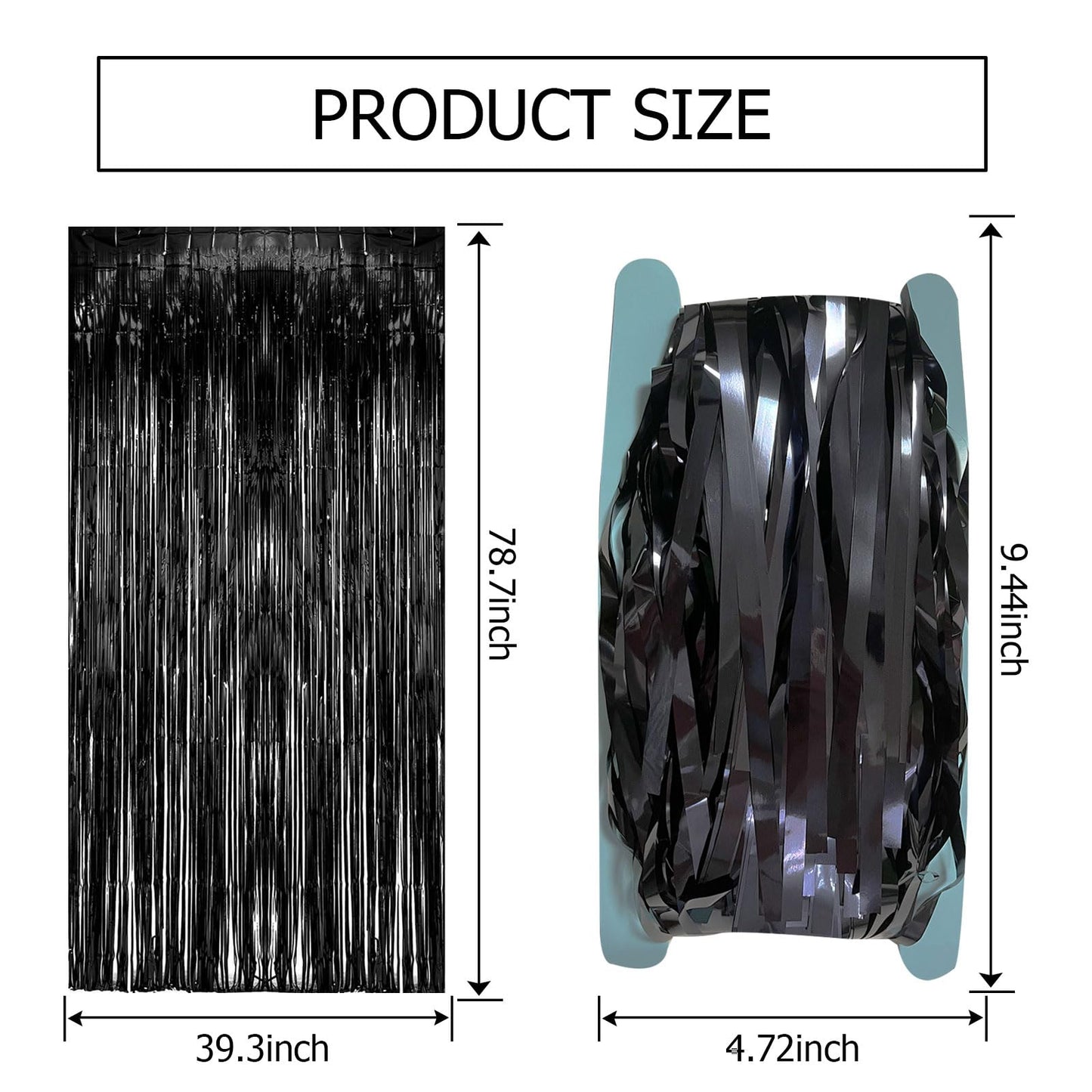 2 Pack Black Party Streamers Backdrop Tinsel Foil Fringe Curtains Halloween Party Decorations Birthday Wednesday Twilight Party Decorations Graduation Wizard Party Supplies