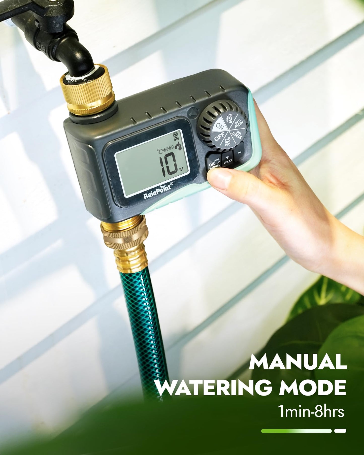 RAINPOINT Sprinkler Timer with Brass Inlet & Outlet, Programmable Hose Timer for Garden Soaker Hose, Watering Timer with Rain Delay/Manual Watering System, Digital Drip Irrigation for Yard, Lawn