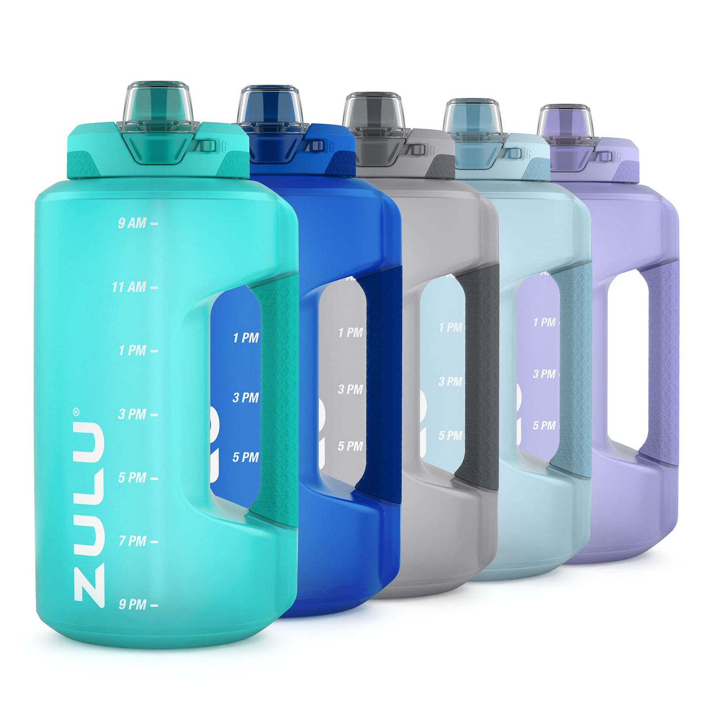 Zulu Goals 64oz Large Half Gallon Jug Water Bottle with Motivational Time Marker, Covered Straw Spout and Carrying Handle, Perfect for Gym, Home, and Sports, Aquaviva