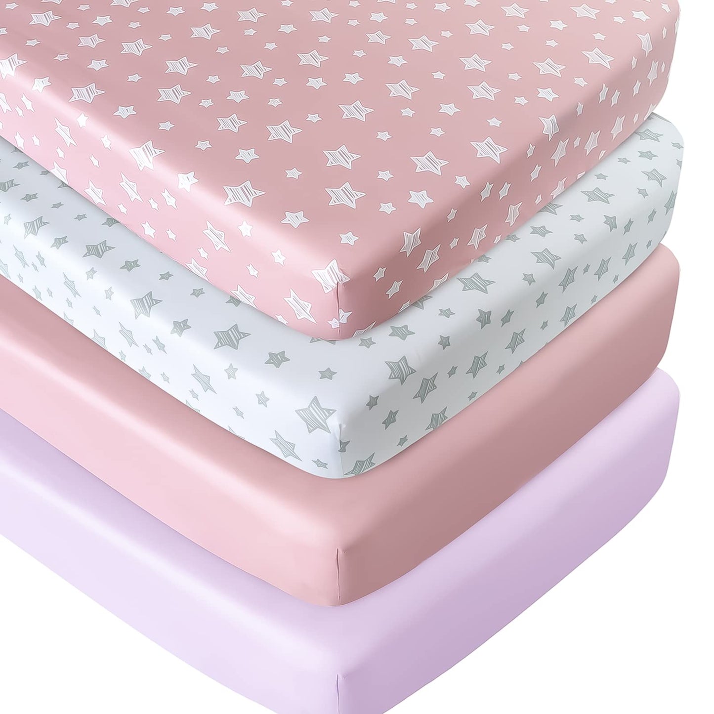 Crib Sheets for Girls 4 Pack, Fitted Crib Sheets for Standard Size Crib and Toddler Mattresses, Soft and Breathable Baby Gift Girl Set, Pink