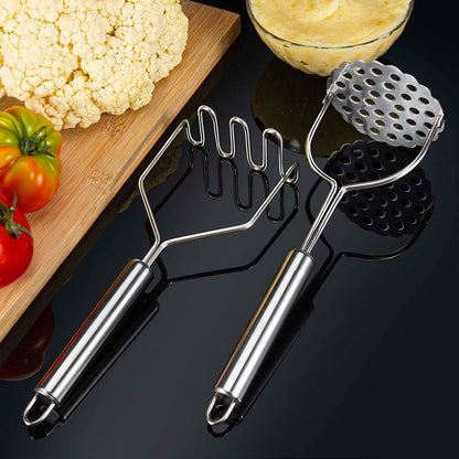 VOOVAO 2 Pcs Potato Masher for Potatoes, Heavy Duty Stainless Steel Integrated Kitchen Tool
