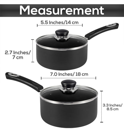 Utopia Kitchen Nonstick Saucepan Set, Cooking Pots with Lids, 1 Quart and 2 Quarts Multipurpose Kitchen Small Pots for Cooking Nonstick With Lids, 1 qt & 2 qt Set, Grey & Black