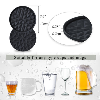 Wingcases Silicone Coasters for Drinks[4 Pack]- Cup Mat for Tabletop Protection-Non-Slip, Non-Stick, Coffee Table Decor, Great Gift for Any Occasion, Black