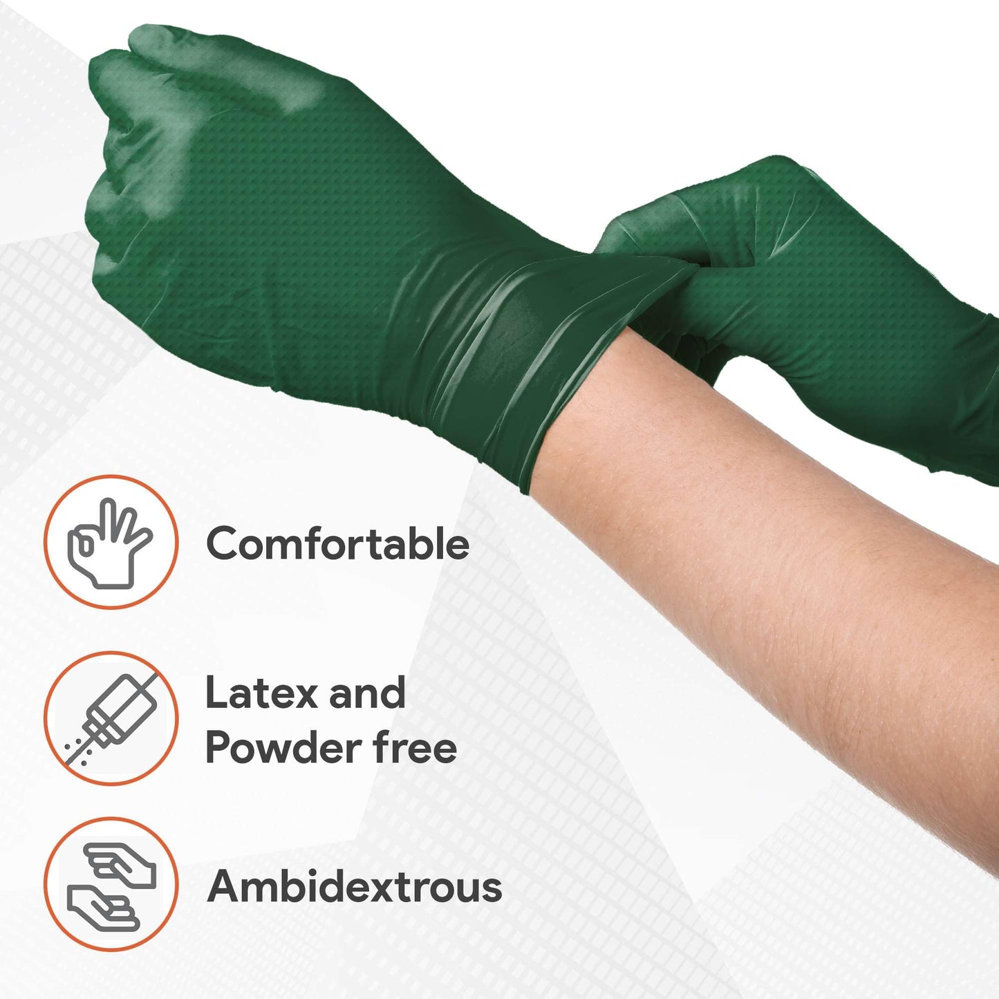 WECARE Green 8 Mil Nitrile Gloves Medium 50 Pack - Heavy Duty Mechanic Gloves, with Diamond Grip - Powder and Latex Free Disposable Gloves