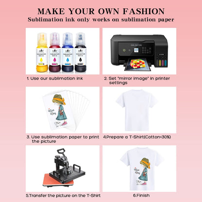 Sublimation Ink for Epson ET-2720 ET-2800 ET-2803 ET-4800 ET-2760 ET-2850 ET-4760 ET-4800 ET-3760 Sublimation Ink 522 Refilled Bottles Inkjet Printers for Heat Transfer Mug T Shirts (4x100ML)