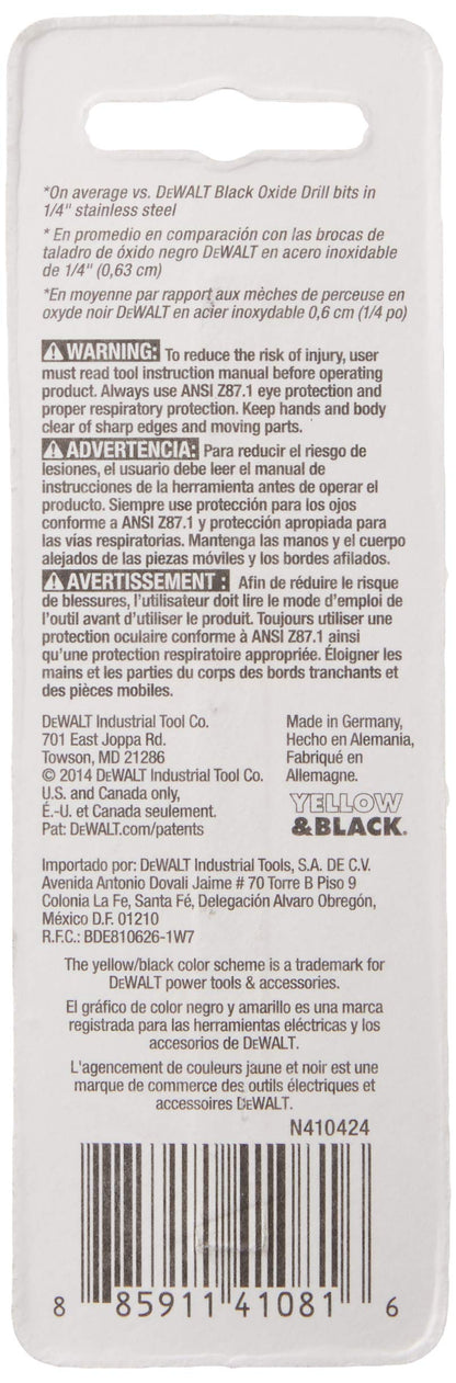 DEWALT Drill Bit, Pilot Point, Industrial Cobalt Alloy Steel, 1/4-Inch (DWA1216)