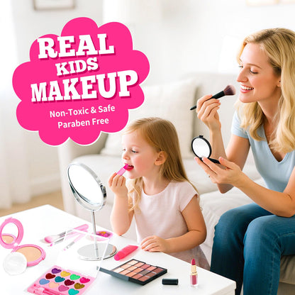ULOVEME Kids Real Makeup Kit for Girls with Fluffy Purse - Real, Non Toxic, Washable Make Up Toy - Umicorn Toys Gift for 3 4 5 6 7 8 Years Old Girls Birthday (Pink Umicorn)