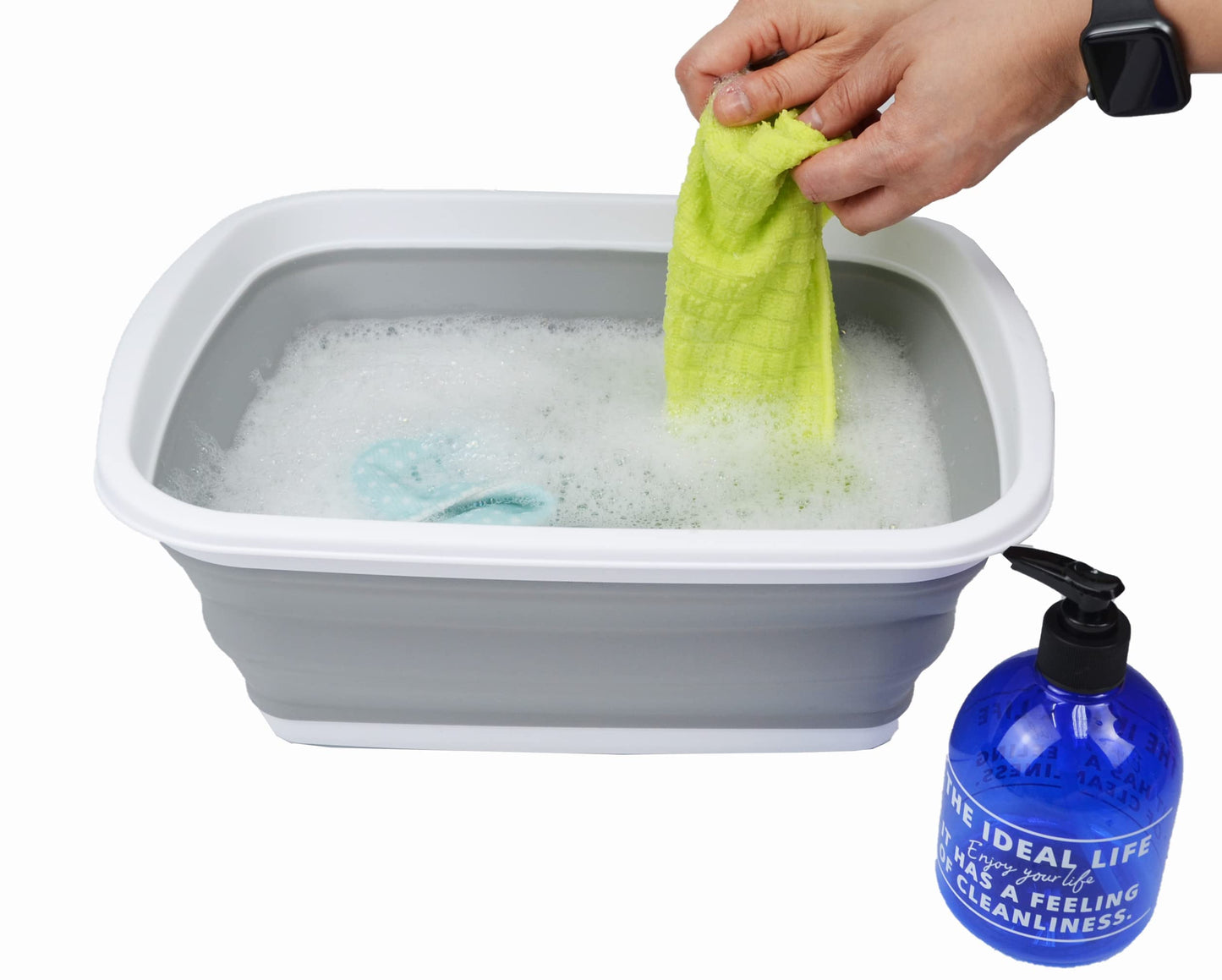 SAMMART 10L (2.6 Gallons) Collapsible Tub - Foldable Dish Tub - Portable Washing Basin - Space Saving Plastic Washtub (White/Grey, 1)