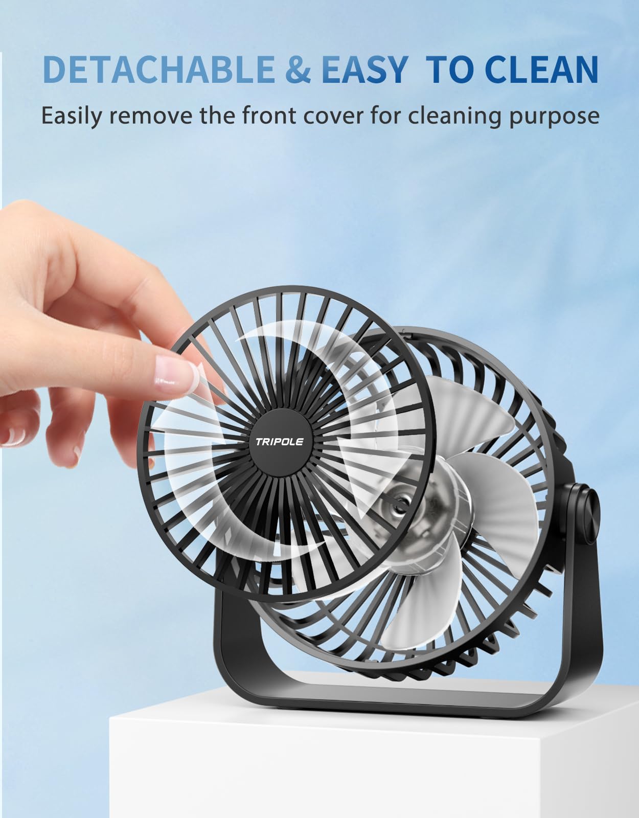 TriPole USB Desk Fan 4.5 Inches Portable Mini Fan Powerful 3 Speeds Wind Personal Desktop Fan with 360° Head Rotation for Home Office Car Indoor Outdoor Black, No Battery
