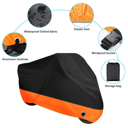 XYZCTEM Motorcycle Cover,All Season Black&Orange Waterproof Outdoor Sun Motorcycle Cover,Fits up to 97" Motors