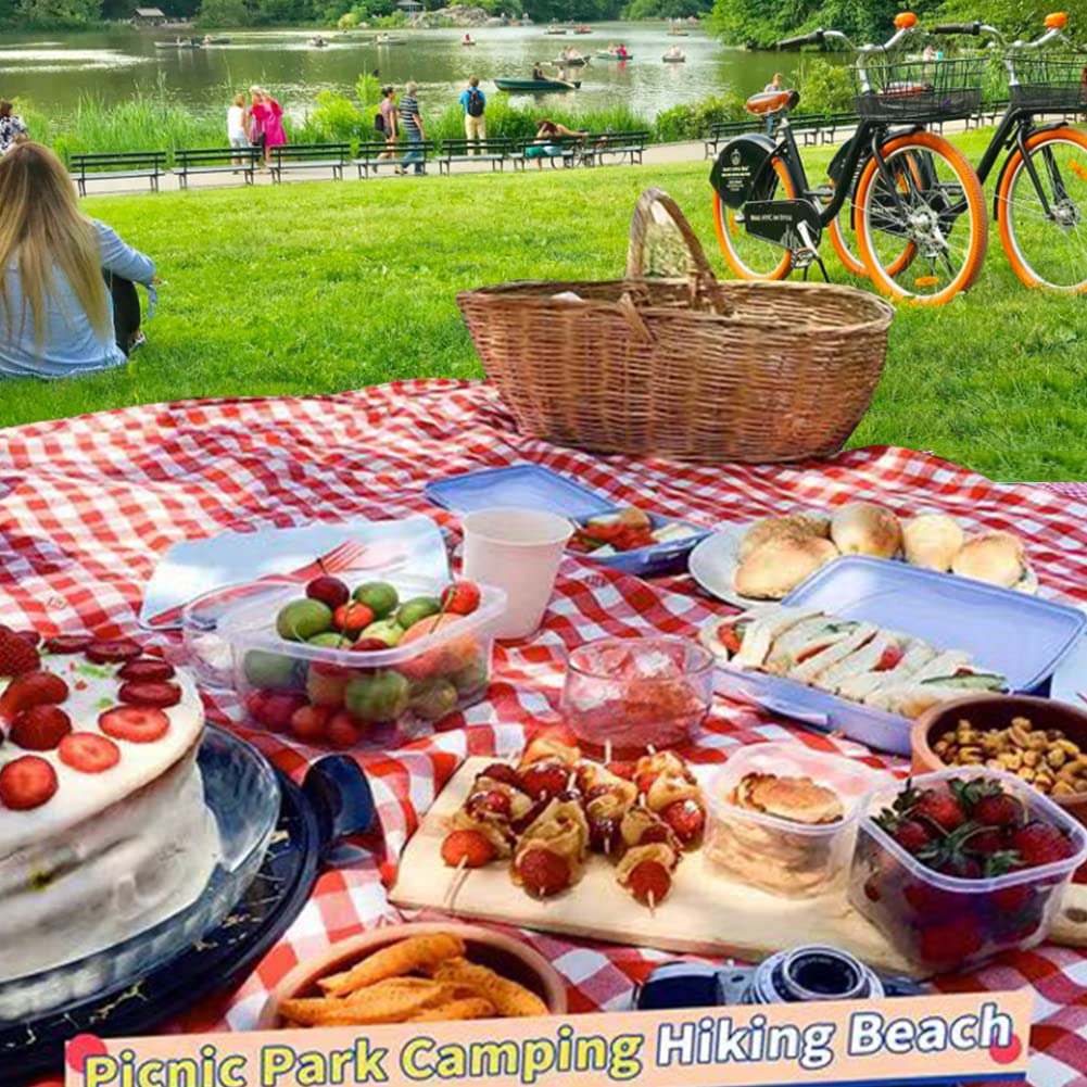 RUIBOLU Large Picnic Blankets,80x60in Beach Blanket Sandproof Beach Mat for 3-5 Adults Waterproof Quick Drying Outdoor Picnic Mat for Travel Camping Hiking(Red Plaids)