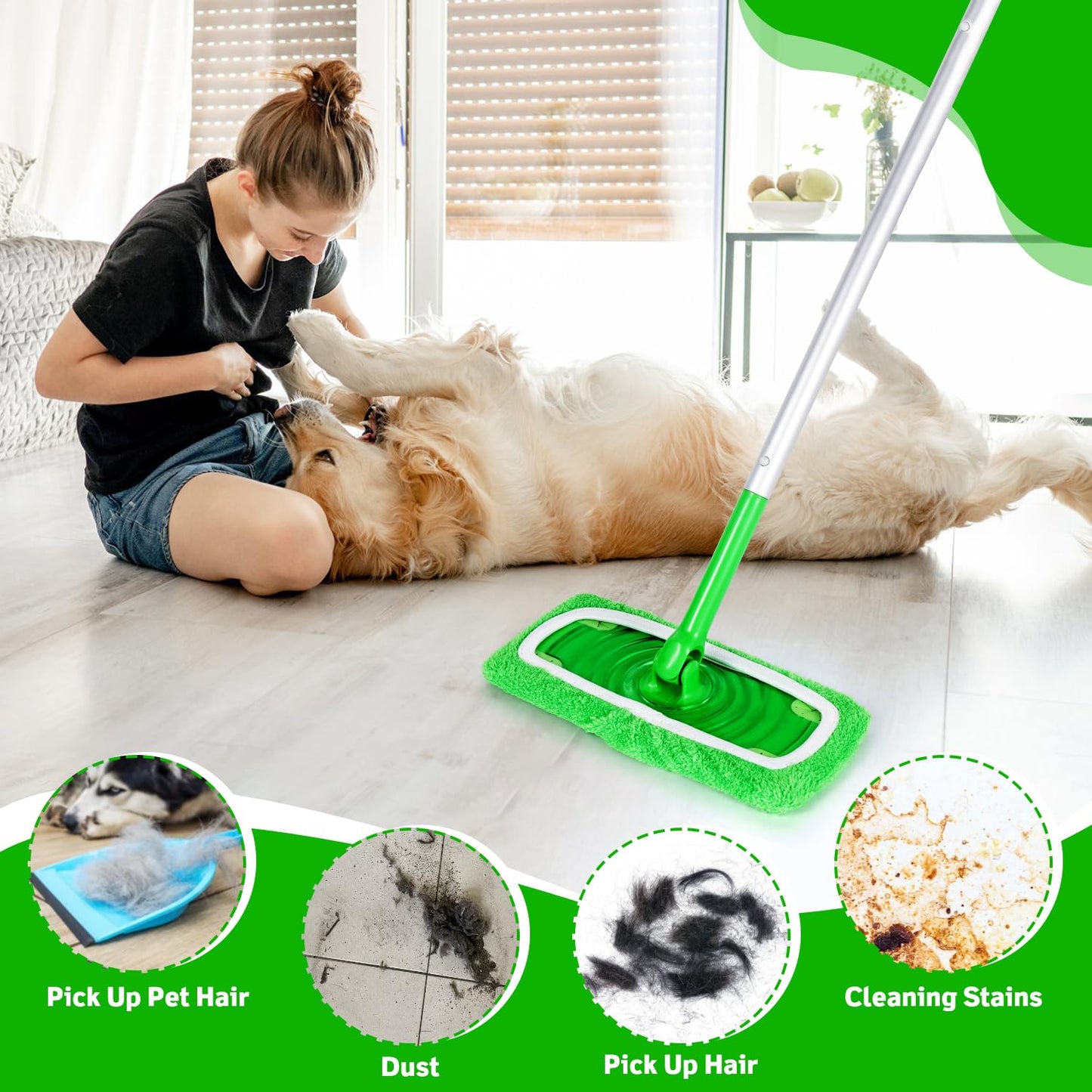 ZHAYAO Reusable Microfiber Mop Pads Compatible with Swiffer Sweeper, 3 Pack Dry Sweeping Cloths & Wet Mopping Cloths, Washable Pads for Hardwood Floor Cleaning (Mop is Not Included)