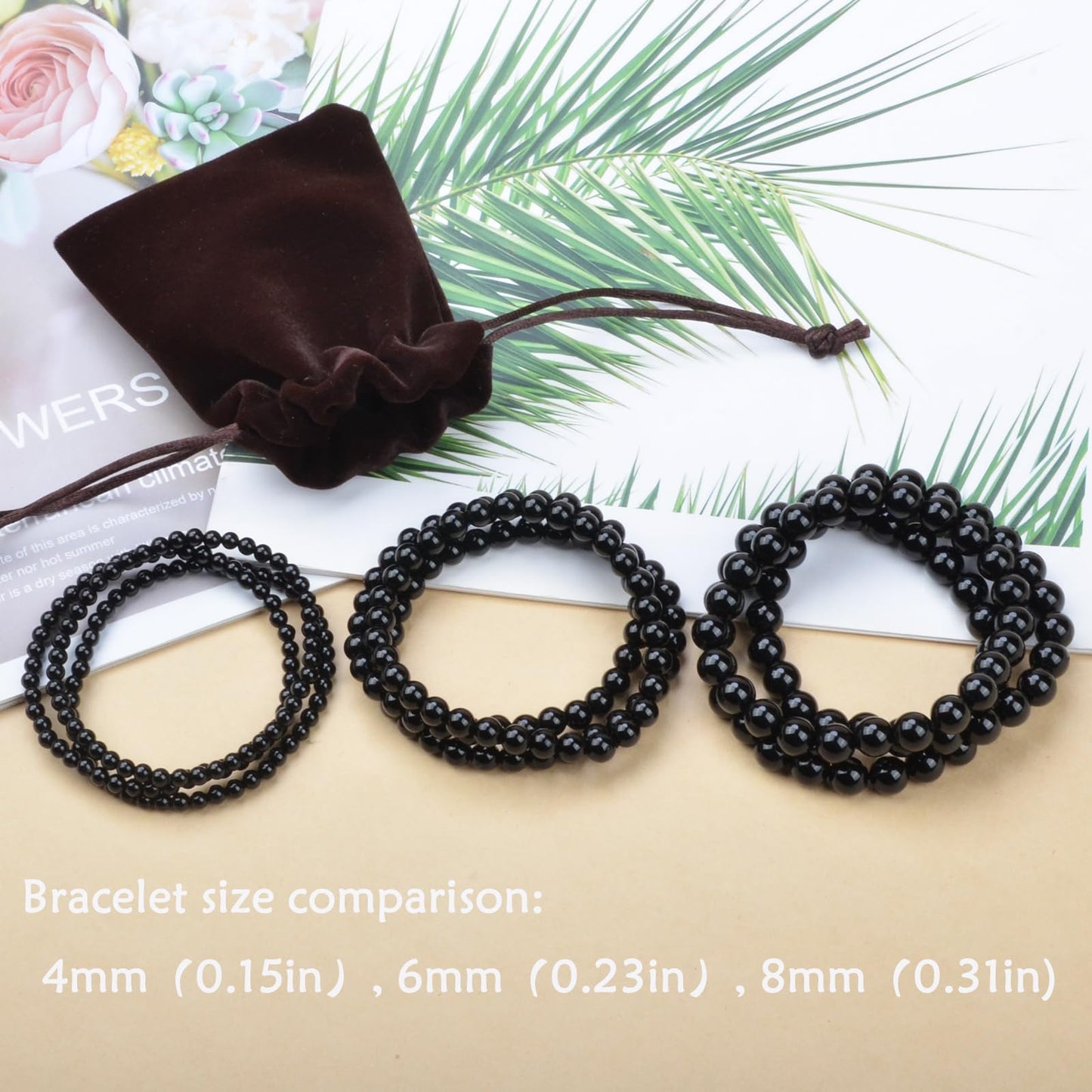 CHCCOYE 4mm Natural Healing Gemstone Bracelet Handmade Yoga Stretch Elastic Bracelet Stress Relief Crystal Jewelry for Men and Women (4mm, Black Onyx)