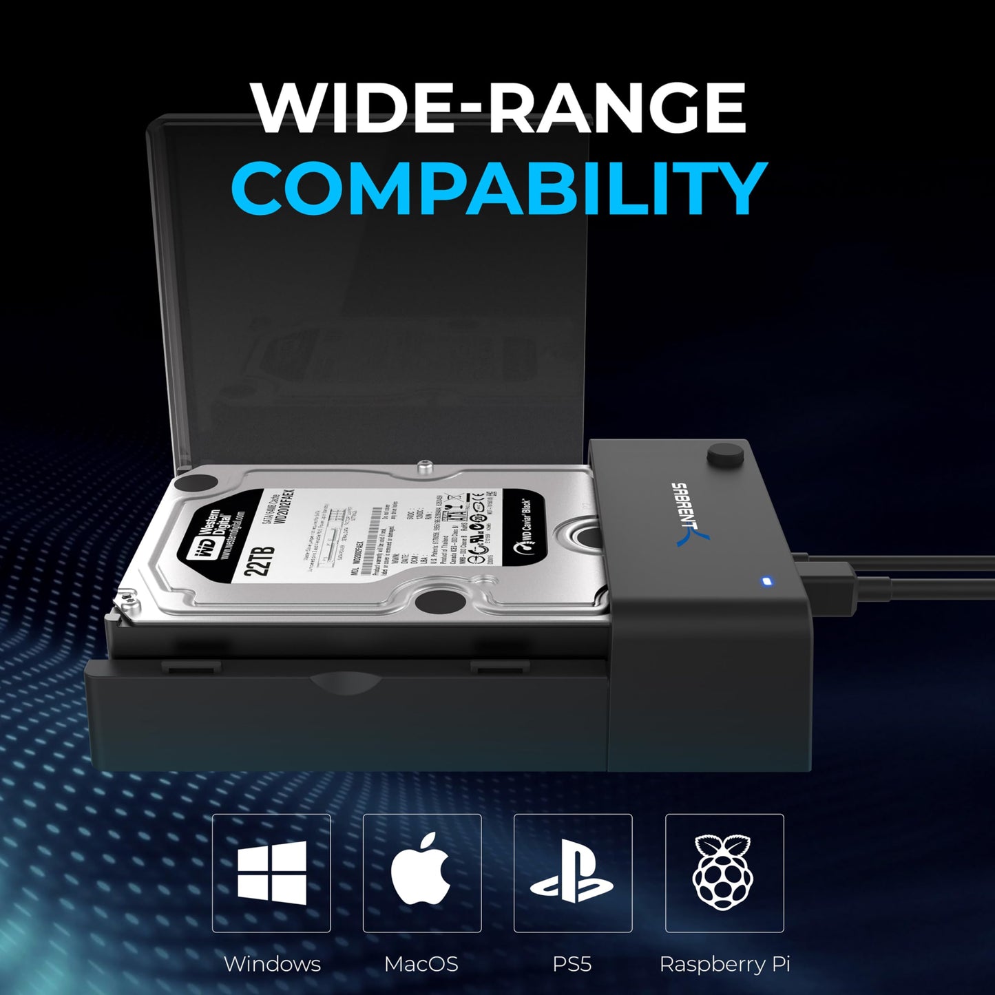 SABRENT USB 3.0 to SATA External Hard Drive Lay-Flat Docking Station for 2.5 or 3.5in HDD, SSD [Support UASP] (EC-DFLT)