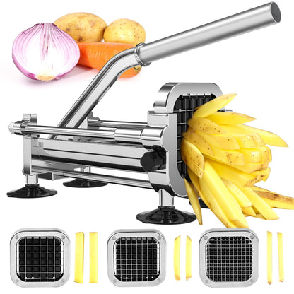Befano French Fry Cutter, Stainless Steel Potato Cutter with 1/2 Inch, 3/8 Inch and 1/4 Inch Blades (Manual Cutter, 1/2 '' & 3/8 '' & 1/4 '' Blade)