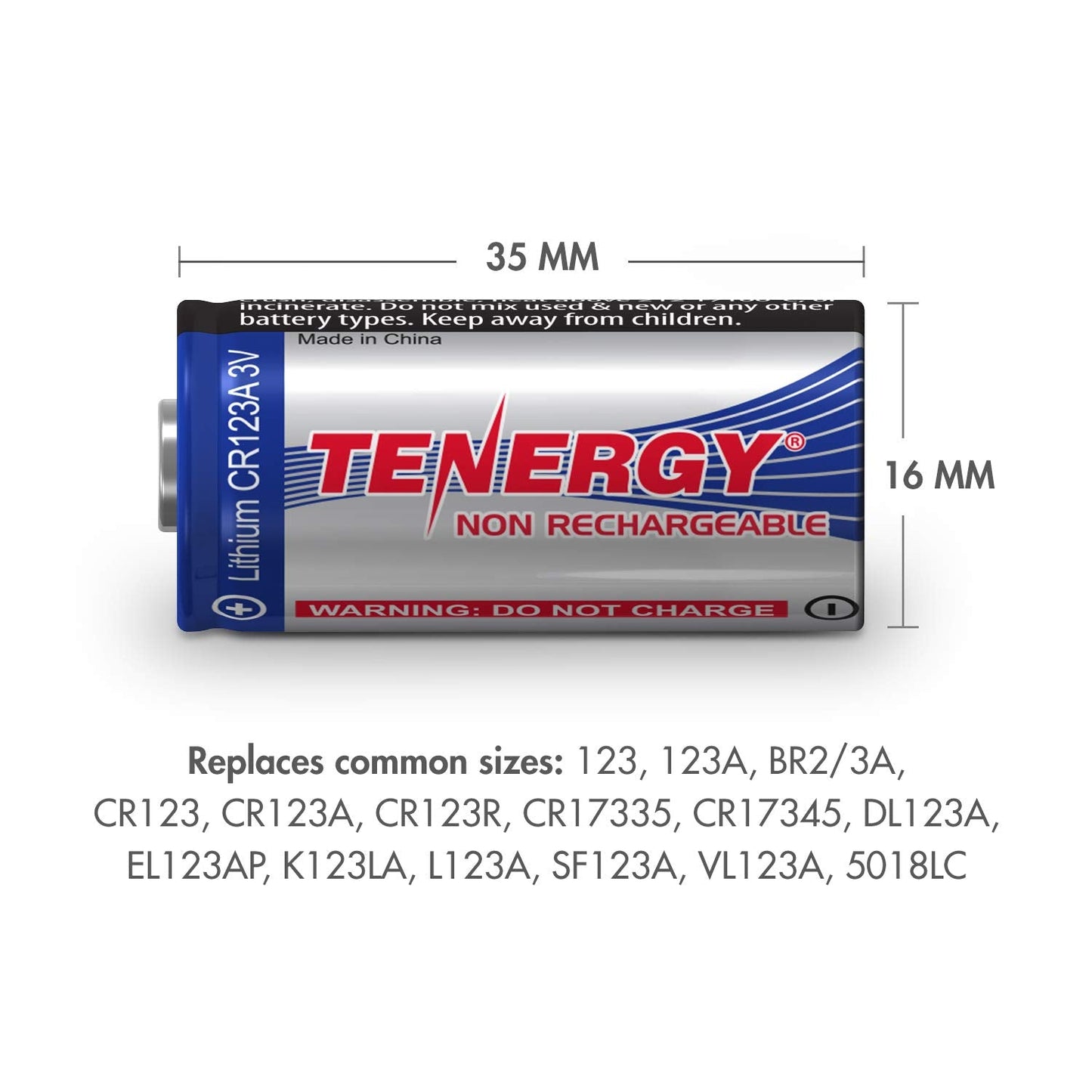 Tenergy 3V CR123A Lithium Battery, High Permance 1500mAh CR123A Cell Batteries PTC Protected Cameras, Flashlight Replacement CR123A Batteries, 12 Pack (Non-Rechargeable)