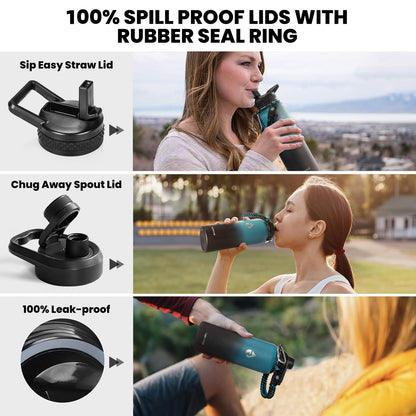 RAYMYLO Insulated Water Bottle 40 oz, Triple Wall Vacuum Stainless Steel (Cold for 48 Hrs), Leak Proof & Non-BPA, Modern Water Flask Jug with Paracord Handle & Straw Spout Lids, Indigo/Black