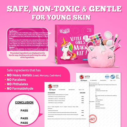 ULOVEME Kids Real Makeup Kit for Girls with Fluffy Purse - Real, Non Toxic, Washable Make Up Toy - Umicorn Toys Gift for 3 4 5 6 7 8 Years Old Girls Birthday (Pink Umicorn)