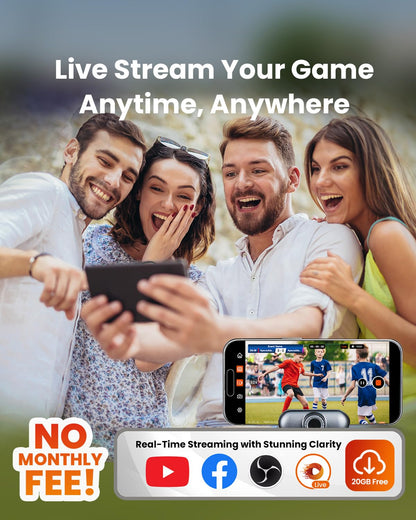 XbotGo Chameleon AI Auto Sports Action Camera - 4K 60FPS Soccer Camera and Basketball Tracking Camera for Team Sports, Live Streaming, No Subscription, Works with iOS & Android (Lava Graphite)