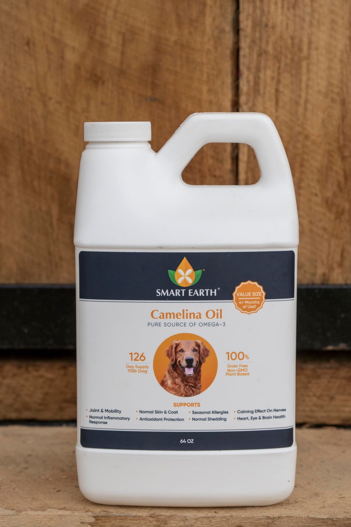 Smart Earth Camelina Oil for Dogs - Omega 3, 6, 9 Supplement for Healthy Skin, Shiny Coat & Flexible Joints - Dog Joint Supplement - Natural Canine Wellness - Omega 3 for Dogs (Pump Included - 64oz)