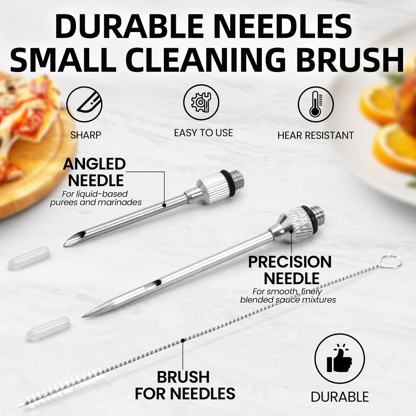 SCHVUBENR Large Turkey Baster with Cleaning Brush & Needle - Stainless Steel Baster Tool for Cooking - Easy to Use and Clean - Heavy Duty Baster Syringe - Flavor Meat Poultry, Beef, Chicken - Black