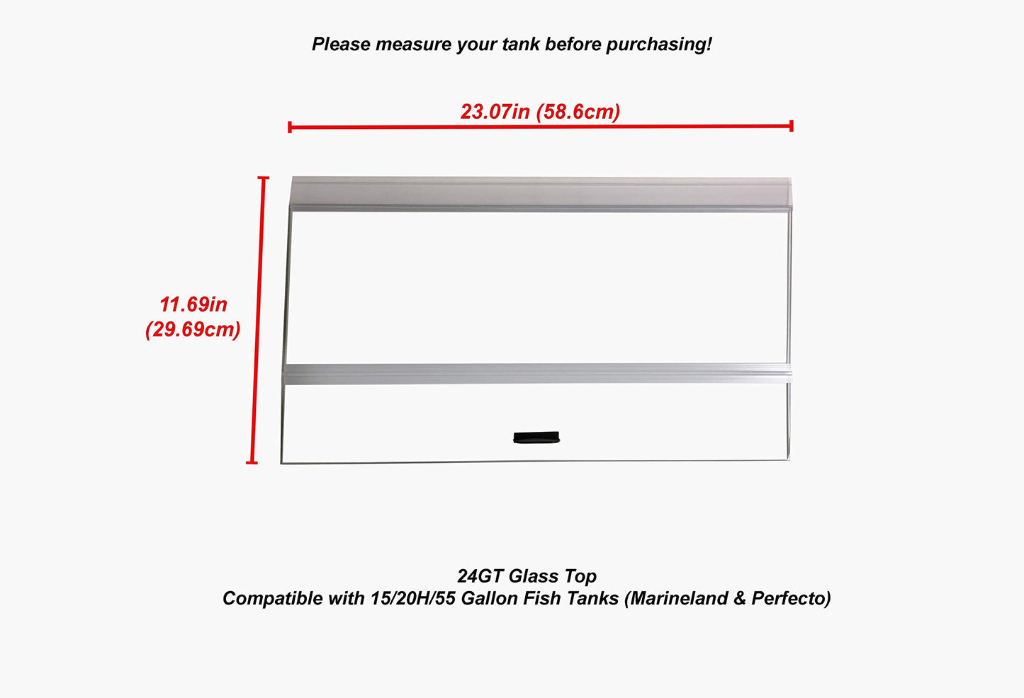 H2Pro 24" Glass Canopy for 15/20/ 55-Gallon Aqueon All Glass Marineland Perfecto Aquarium Fish Tank (23.07 x 11.69 x 0.16in)
