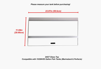 H2Pro 24" Glass Canopy for 15/20/ 55-Gallon Aqueon All Glass Marineland Perfecto Aquarium Fish Tank (23.07 x 11.69 x 0.16in)