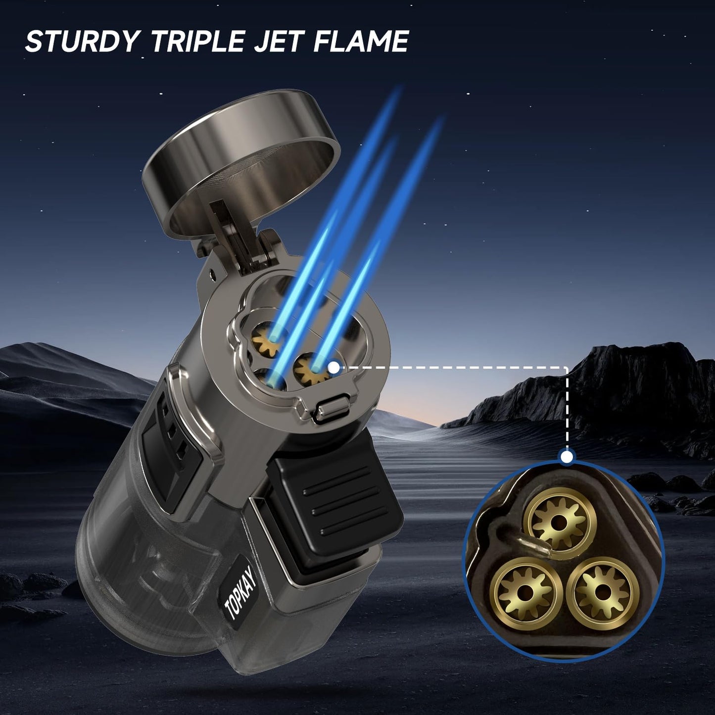 Cigar Lighter Triple Jet Flame Butane Torch Lighters Windproof Butane Refillable Gas Torch Lighters with a Gift Box, 2 Pack (Without Gas)