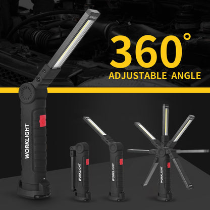 Suranew LED Worklight Flashlight, COB Rechargeable Work Lights with Magnetic Base 360 Degree Rotate and 5 Modes Portable Flood Light Inspection Construction Light for Car Repair (Black Green, 2 Pack)