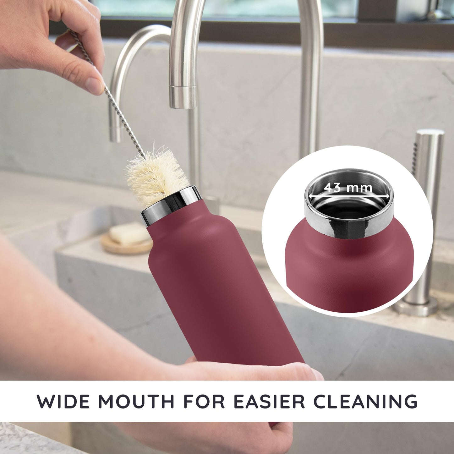 Bambaw 24 oz Insulated Stainless Steel Water Bottle, Red Berry - BPA Free, No Straw