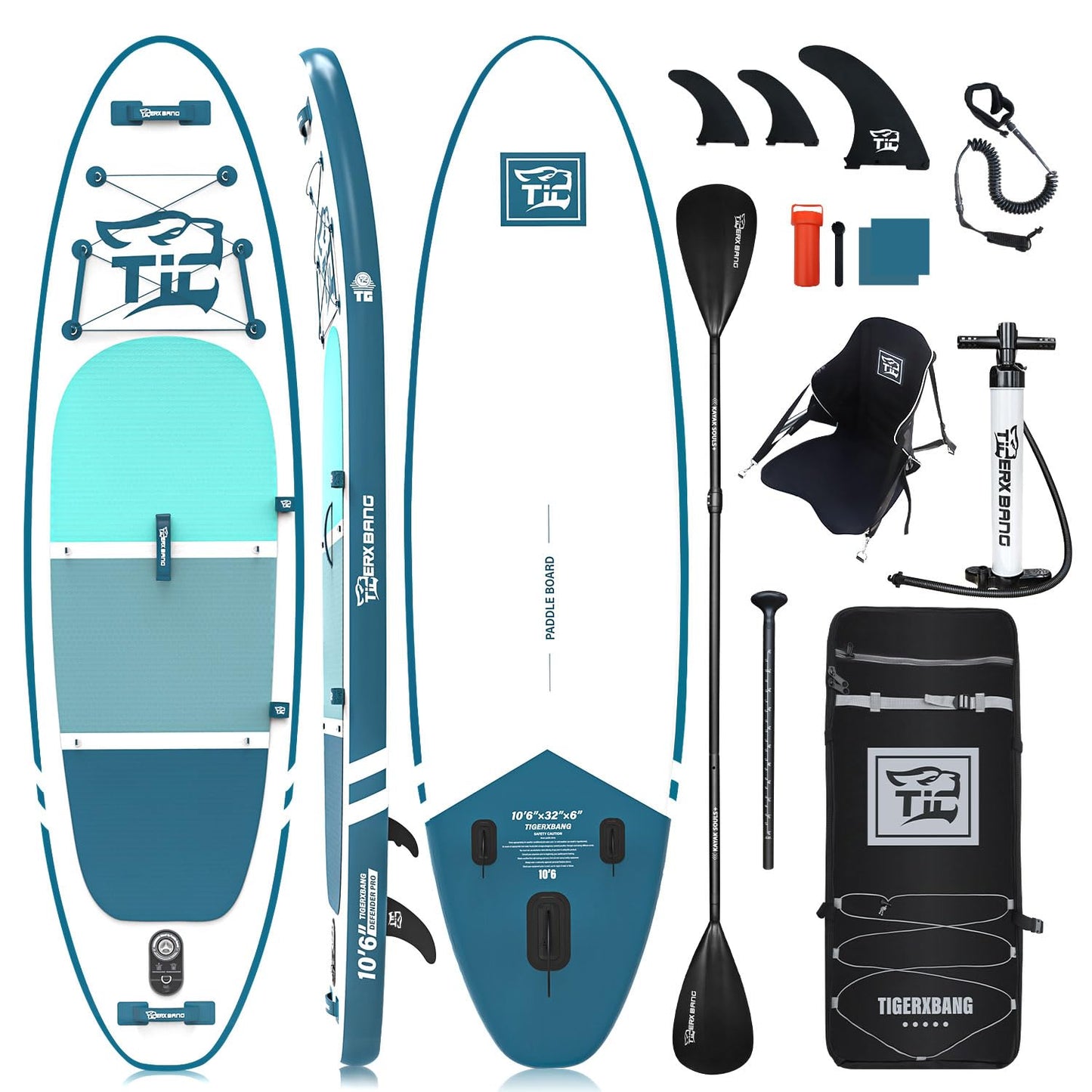 TIGERXBANG DEFENDER-PRO Paddle Board, 10'6'' x 32'' x 6'', Inflatable, Blue
